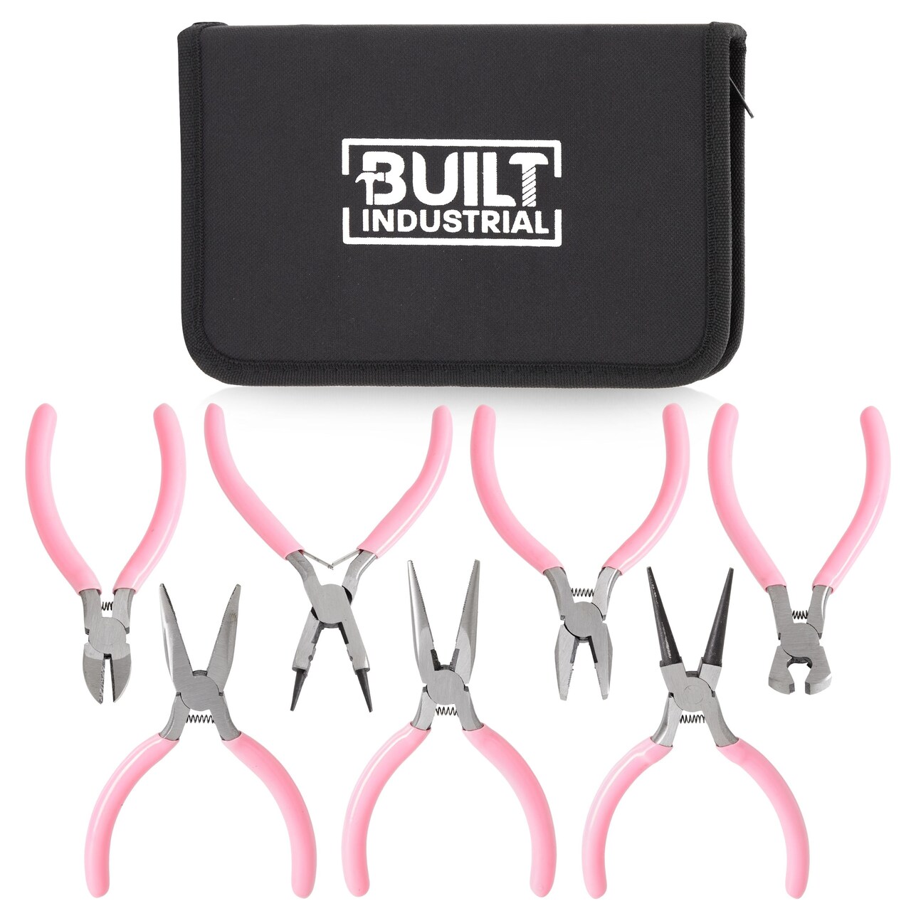 7 Piece Jewelry Making Pliers Set with Lineman, End Cutting, Diagonal Cutter, Needle, Long, Bent and Round Nose Wire Cutters for Wire Wrapping Kit (5 In)